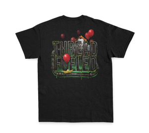 Penny Halloween Tee, back: slimy sewer-pipe ThreadFueled print on black tee