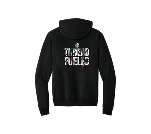 Casper Halloween Hoodie, back: blood-drip ThreadFueled print on black hoodie
