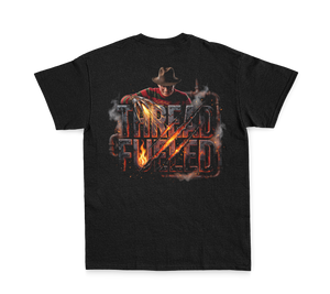 Fredrick Halloween Tee, back: forged-steel ThreadFueled print on black tee